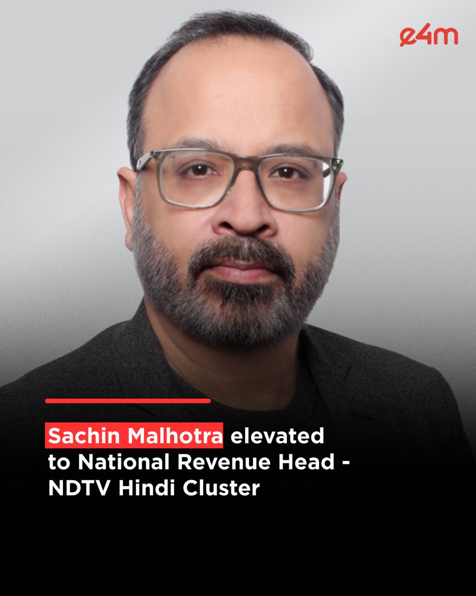 e4mtweets's tweet image. Sachin Malhotra elevated to National Revenue Head - NDTV Hindi Cluster.
His expertise lies in expanding the market, brand building and generating new business and targeting the potential customers.

Read more: exchange4media.com/people-movemen…

@ndtv 

#e4m #NDTV #LeadershipUpdate