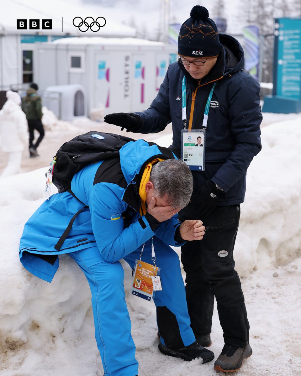 BBCSport's tweet image. Mykhailo Heraskevych, father and coach of Vladyslav Heraskevych, reacts to the news that his son has been disqualified from competing in the Winter Olympics.