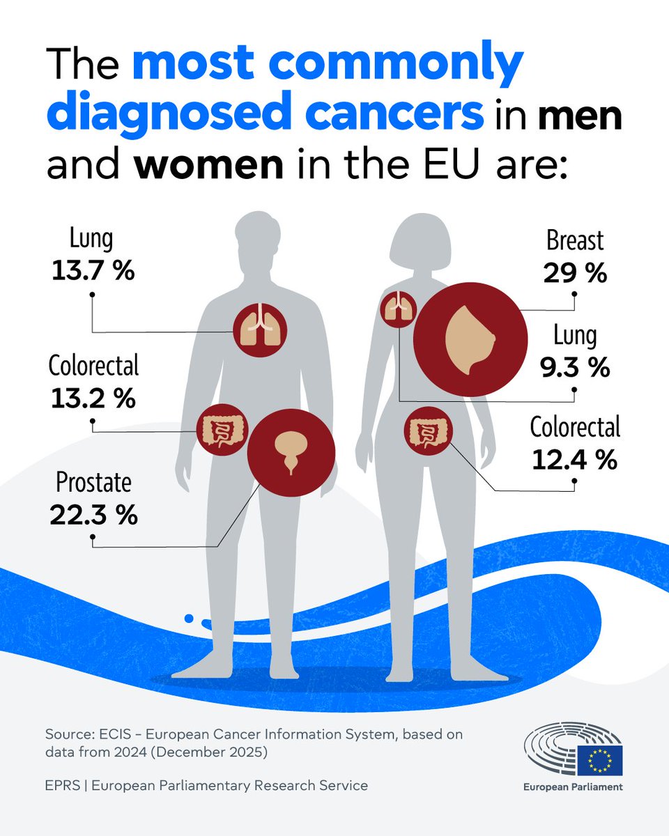 EP_EPRS's tweet image. What are the most commonly diagnosed cancers in men &amp;amp; women in the EU?

Today, MEPs vote on motions for resolutions marking #WorldCancerDay (4 Feb)

🔬Read about EU action on #cancer: link.europa.eu/XrHr6D

@EP_PublicHealth @JarubasAdam @BosseStine @JerkovicRomana @e_fragkos