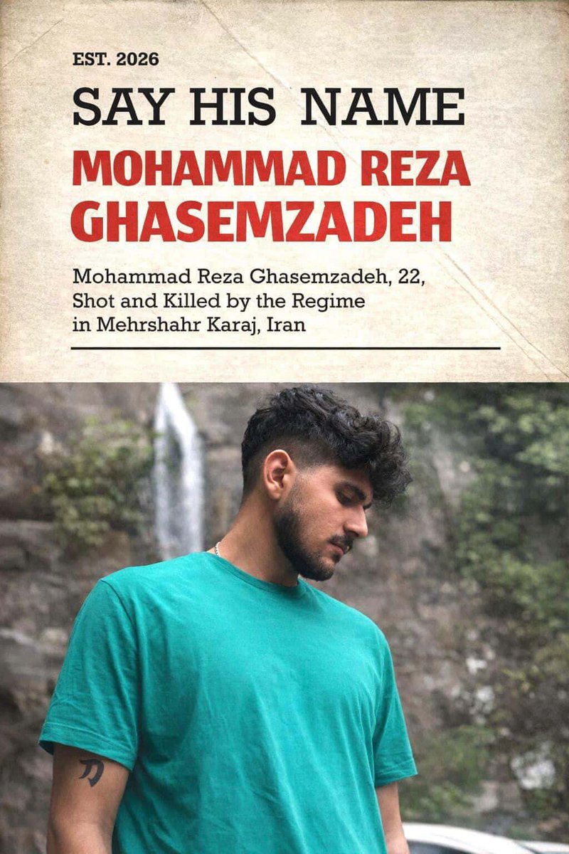 shadangol's tweet photo. نقل از یک دوست: 
محمد رضا قاسم زاده شانجايى ٢٢
ساله روز ١٨ دى ماه پل گلشهر بر اثر
٢ كلوله جان نازينش از دست داد پدرش رفته در مغازه دوستم و گفته نميدونم چطور صداى پسرم باشم. من به دوستم قول دادم كه اسمش رو به آدمها برسونم لطفا كمكم كنيد.
 جاویدنام #محمدرضا_قاسم_زاده https://t.co/y5QY2I4JLp