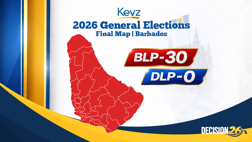 #BREAKING: #FinalMap: REDWASH AGAIN: Prime Minister Mia Amor Mottley's Barbados Labour Party wins the 2026 General Elections - winning all 30 seats across #Barbados for a third consecutive time  ]

For more information, view our Election Centre at kevzpolitics.com/decisionbim