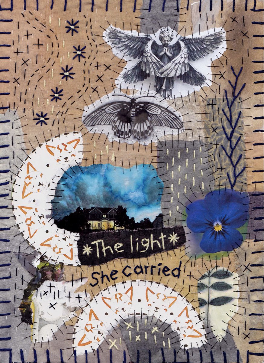 “A collage for Kelly” -11.02.2026 (An artwork that was created in homage to a dear friend who passed away last month.) 

.. 

#handstitchedart #mixedmediacollage #outsiderart #artforthedearlydeparted #stitchtherapy #naturaldiedfabric #angel #sewingwithgrief