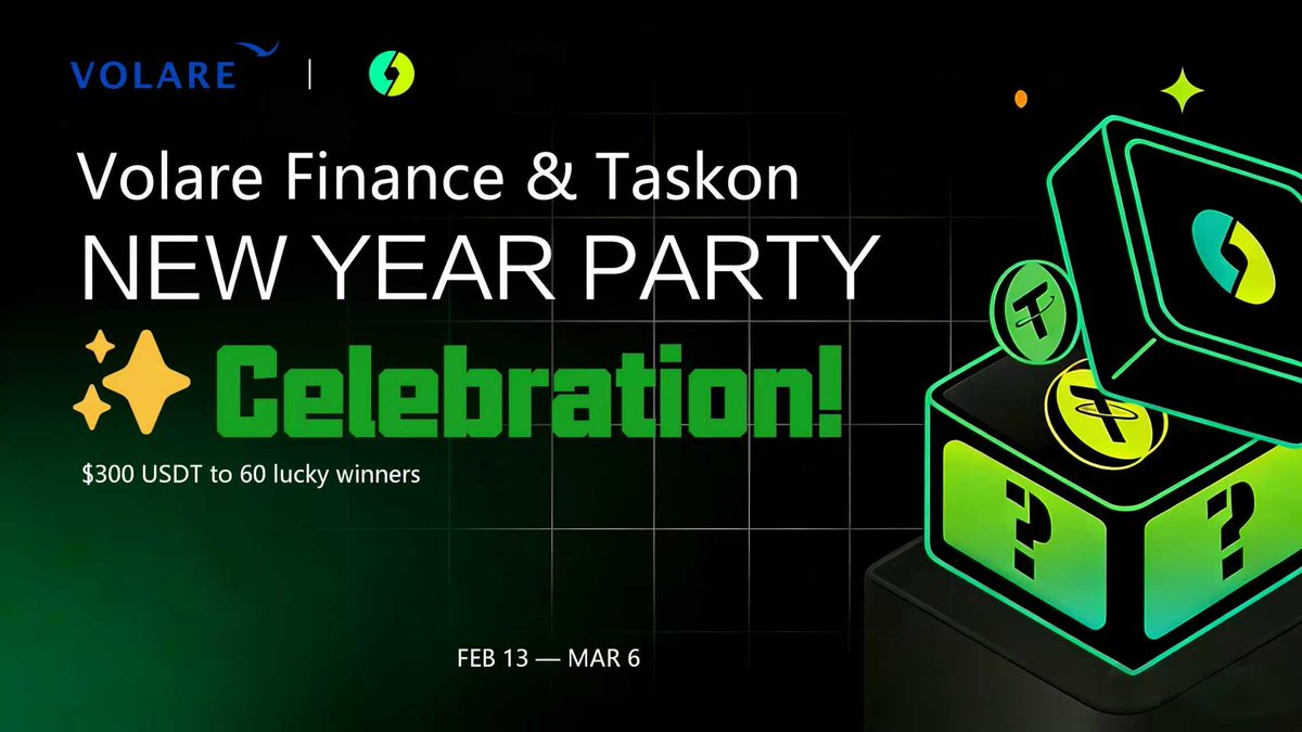 🎉 Volare Finance &amp; TaskOn NEW YEAR PARTY is Coming! 🎉
🎁 $300 USDT prize pool
🏆 60 lucky winners
💰 $5 USDT each
✅ Complete all tasks on TaskOn to enter
📅 Feb 13 – Mar 6, 2026
Zero cost, pure celebration! Don't miss out 🥂
👉 Join the party: taskon.xyz/quest/607464969