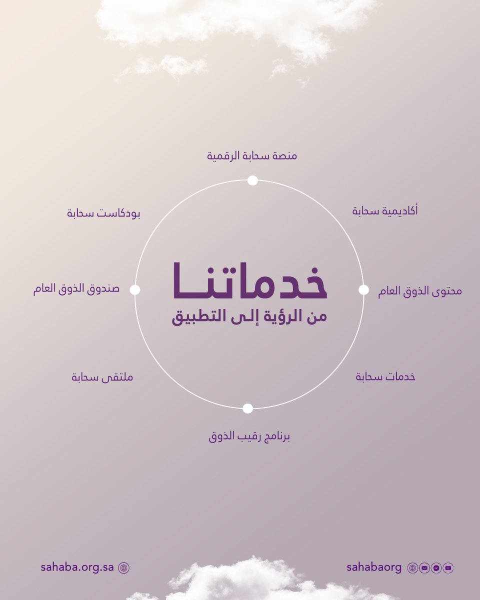 sahabaorg's tweet photo. #خدماتنا…
من #الرؤية إلى #التطبيق. ☁️
نقدم #منظومة متكاملة تُحوّل الوعي إلى #أثر #مستدام عبر:

▪ #منصة #سحابة الرقمية
▪ #أكاديمية سحابة
▪ #محتوى الذوق العام
▪ #برنامج رقيب الذوق
▪ #ملتقى سحابة
▪ #صندوق الذوق العام
▪ #بودكاست سحابة
▪ #خدمات سحابة الاستشارية https://t.co/5hw1T5Er5d