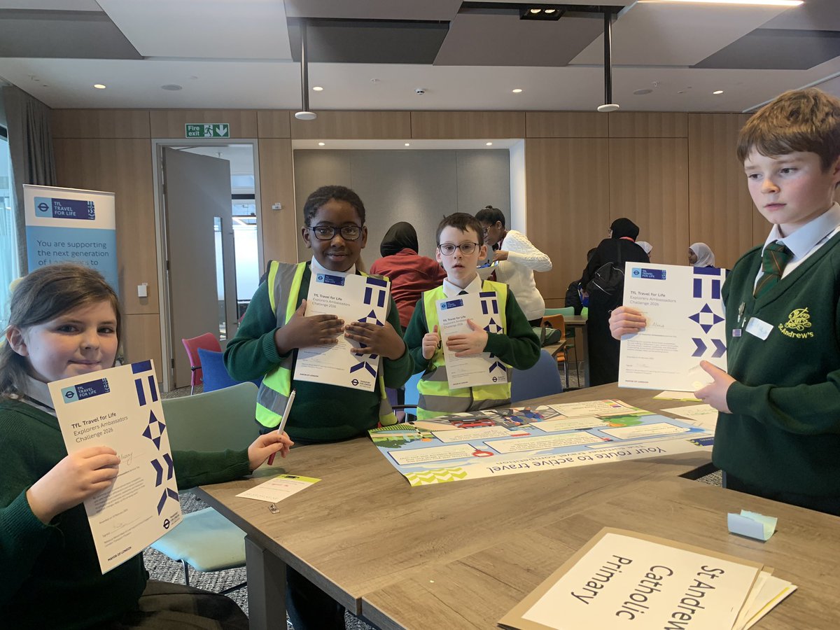 StAndrewsSW16's tweet photo. Our Year 4, 5 and 6 Earth Stewards are officially Travel Ambassadors! On Tuesday they met schools from across London at TfL Stratford, tacking sustainable travel challenges and creating a completions to inspire greener journeys to school. 🚲🛴#earthstewards #sustainabletravel https://t.co/GmGd6xXyhZ