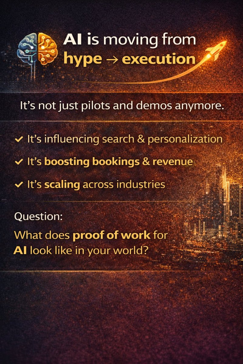 Aj002000Jain's tweet photo. AI is no longer about demos.
|It’s about revenue.
It’s about retention.
It’s about real execution.The next winners won’t “add AI.”
They’ll operationalize it.Hype cycle is over.
Impact cycle has begun.
#AI #Startups #Innovation #Product #Founders https://t.co/BZNlm1rFeE