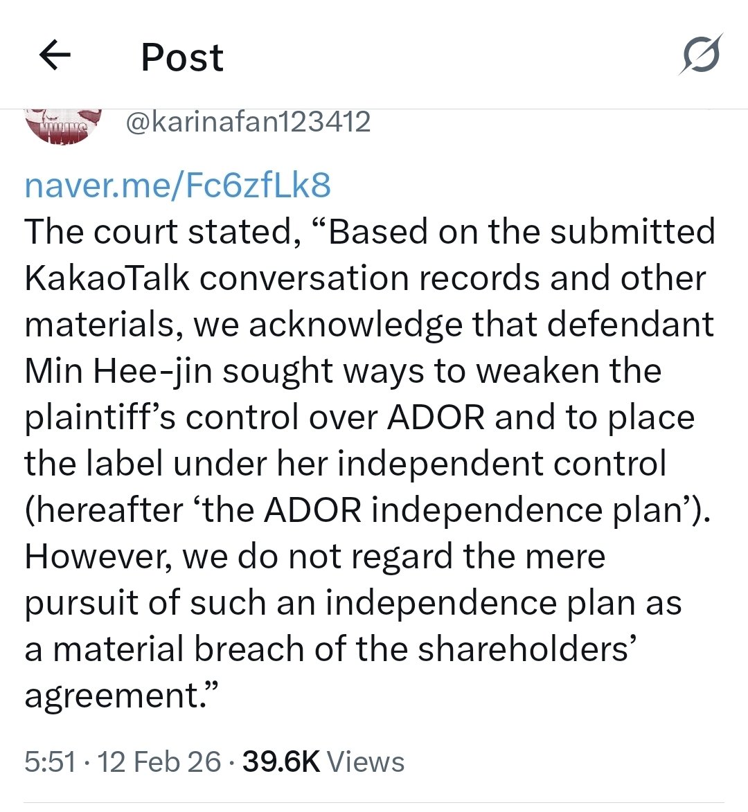 Fun fact. The first injuction court, the police conclusion, and now this court: all instances that gave her a win, ALL confirmed hybe gave VALID and REAL evidence against her, that she did plan a coup and wasn't found guilty only because she didn't manage to start it. She is a