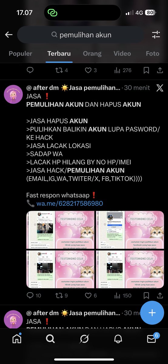 mbakflowy's tweet photo. HATI-HATI PENIPUAN‼️
Help rt biar tidak ada korban selanjutnya 

Penipuan Pemulihan Akun by Cela, ini akunnya @pevcut 
Rekening yg di pake 
-SEABANK 901808327480 A.N AURA VIRDANIA RAMADHANI
- DANA 083175016255 Muh. Rifxx
#ScamWarning  #penipu https://t.co/NkwdCJFCdc