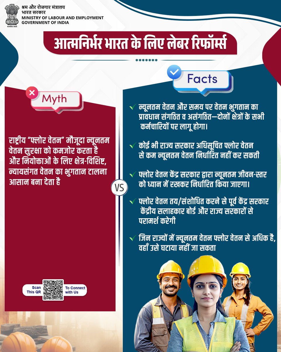 श्रम संहिताओं के तहत न्यूनतम वेतन और समय पर वेतन भुगतान का प्रावधान संगठित एवं असंगठित-दोनों क्षेत्रों पर लागू होगा। केंद्र सरकार  फ्लोर वेतन तय करेगी और राज्य सरकारें इससे कम न्यूनतम वेतन निर्धारित नहीं कर सकेंगी। 

#LabourReforms4NewIndia