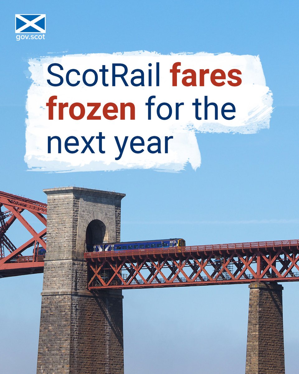 We are freezing ScotRail fares for the next year to keep more money in people's pockets.
 
Following the removal of peak rail fares, we are continuing to support people with the cost of living.
 
Find out more ➡️gov.scot/news/scotrail-…