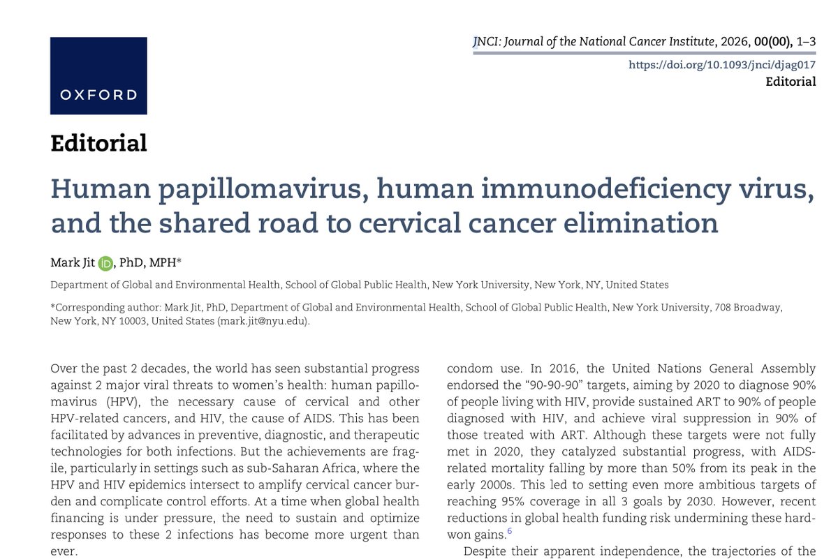 DrYukselUrun's tweet image. HPV and HIV may not be separate stories.
HIV increases cervical cancer risk.
HIV control lowers it.
Elimination is possible: HPV vaccination (even single dose), screening, ART, and HIV prevention.
#HPV #vaccineswork #screening #HIV @JNCI_Now @OncoAlert