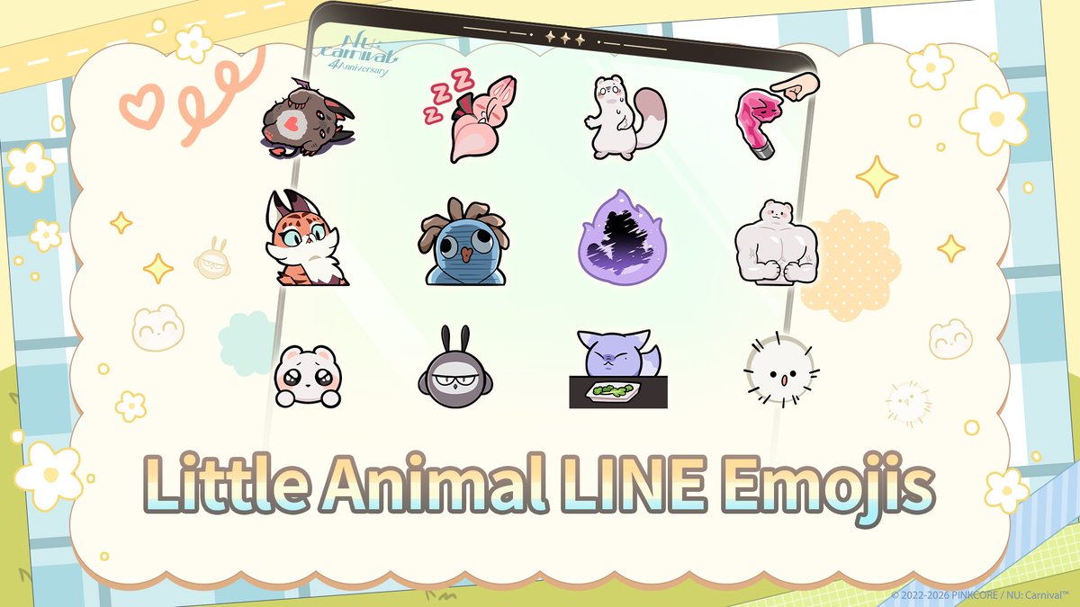 \🎊 #4thAnniversaryCelebrations 9th Wave - "NU: Carnival Little Animal LINE Emojis" Are Here 🎊/

Cute and practical "NU: Carnival Little Animal" LINE Emojis are officially available! ✨
Add playful and adorable creatures to your emojis collection and liven up the chat!
👉