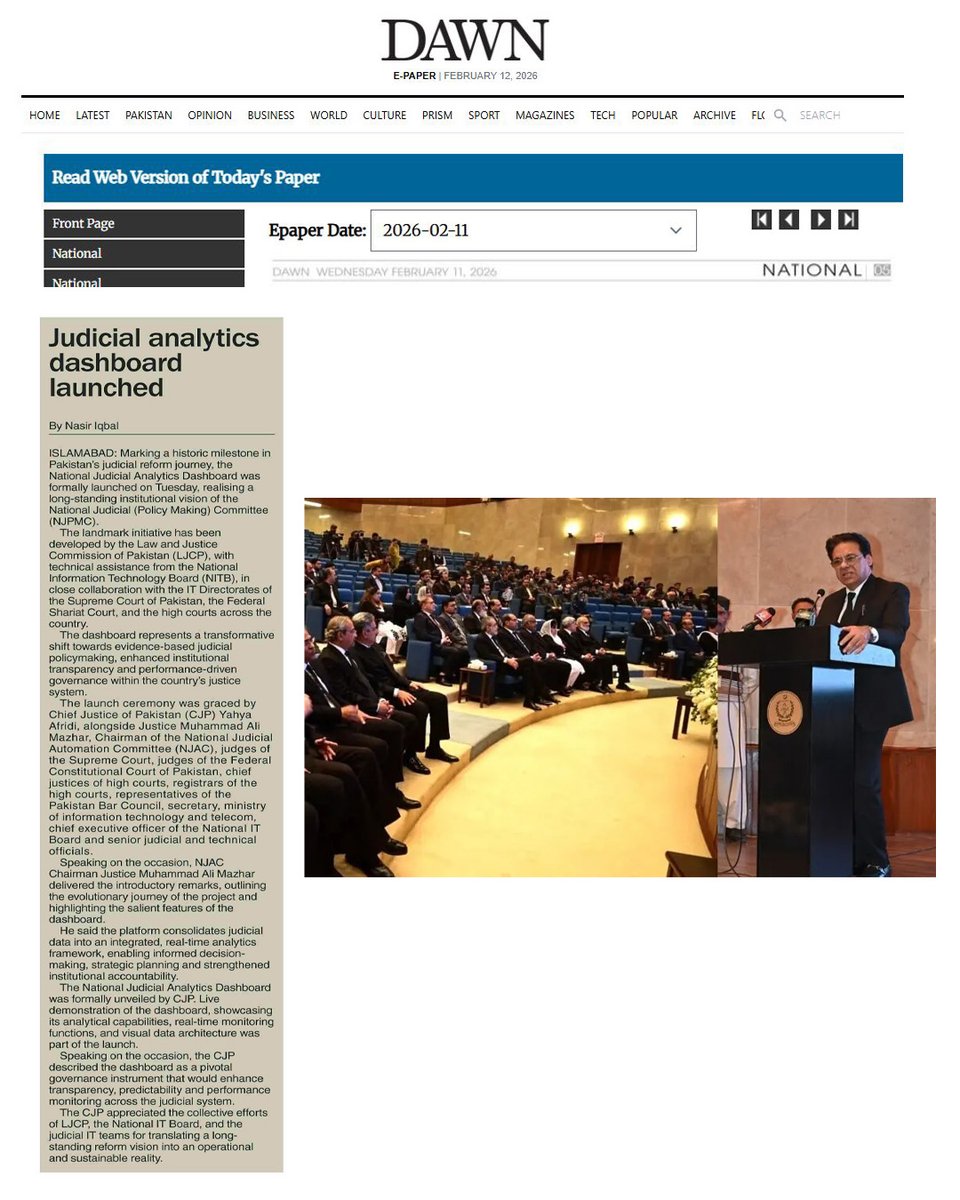 NationalITBoard's tweet image. NEWS MAKING WAVES! 
The “National Judiciary Big Data Dashboard” delivered by #NITB is officially live, digitizing 17 years of pending work in record time of just 3 months, 10 days ahead of PM Office`s set timeline.

#DigitalPakistan #JudicialReform #BigData #NITB #SupremeCourt