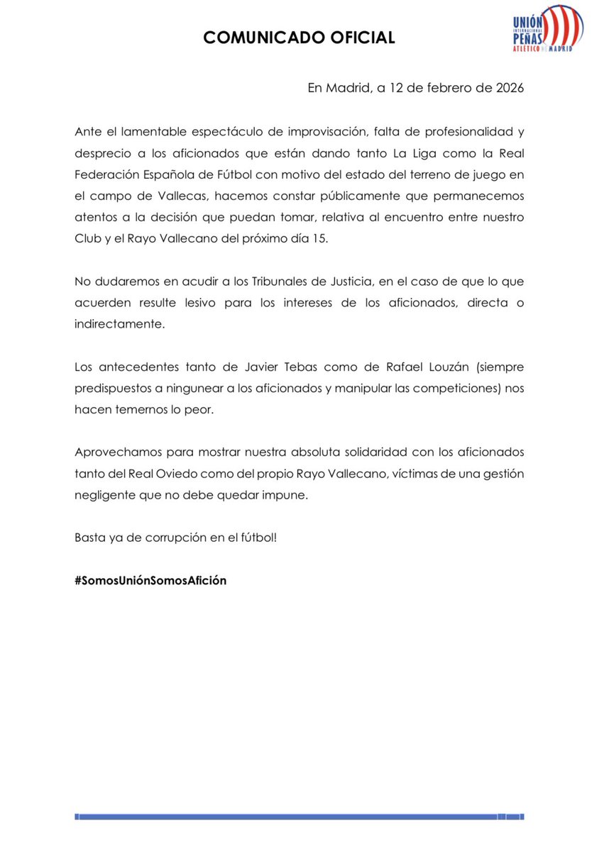 📌 Comunicado oficial.

<a href="/LaLiga/">LALIGA</a> 
<a href="/Atleti/">Atlético de Madrid</a>
<a href="/rfef/">RFEF</a>
<a href="/apolloglobal/">Apollo Global Management, Inc.</a>