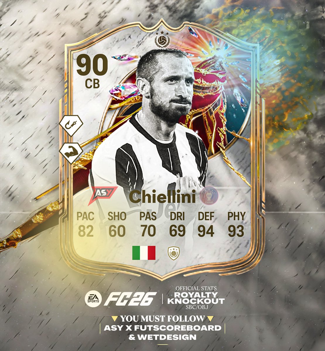 Fut_scoreboard's tweet photo. 🚨CHIELLINI 🇮🇹 ROYALTY KNOCKOUT OFFICIAL CARD🚨

OFFICIAL STATS ✅
OFFICIAL PS+ ✅
WILL BE SBC ✅ https://t.co/hZ2fVK1iuM