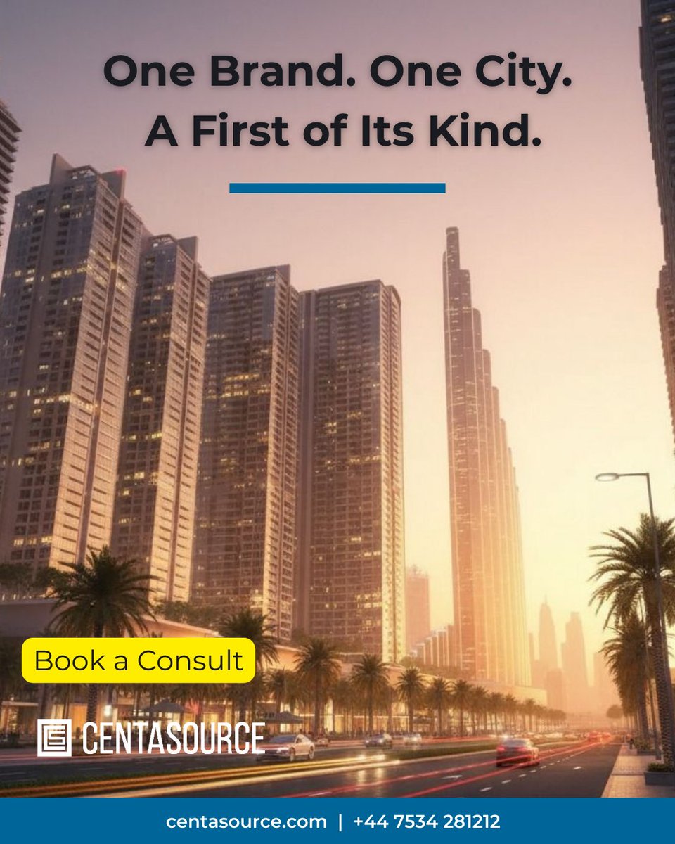 centa_source's tweet image. This landmark development brings branded living beyond individual buildings, shaping a fully master-planned residential city designed to function as a complete urban destination.

Book a private consultation: centasource.com