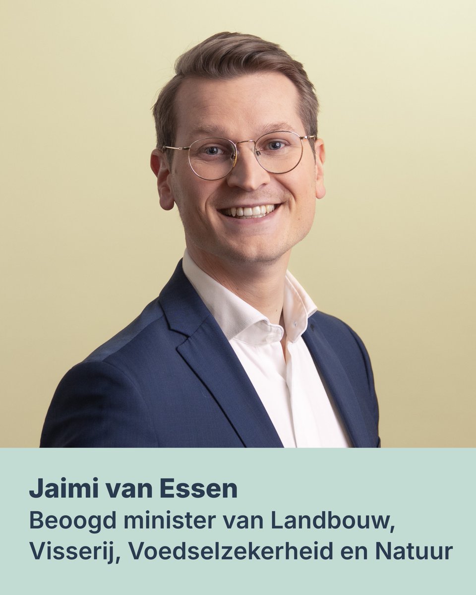 Jaimi van Essen (34) is beoogd minister van Landbouw, Visserij, Voedselzekerheid en Natuur. Hij werkte lokaal aan vraagstukken rond natuur, landbouw, ruimtelijke ordening en leefomgeving en staat bekend om zijn verbindende bestuurlijke stijl.
Lees meer via d66.nl/mensen/jaimi-v…