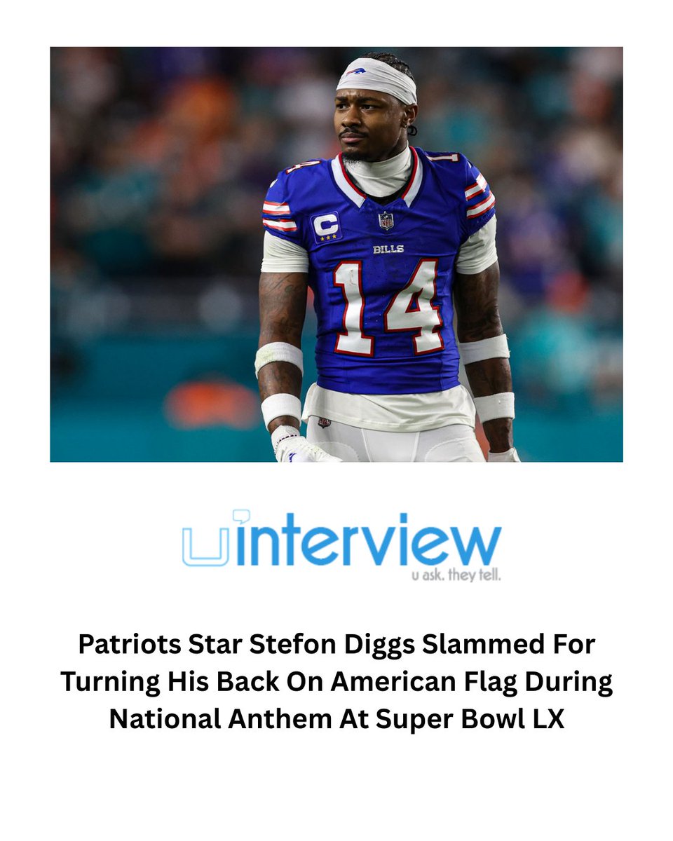 uinterview's tweet image. Patriots Star Stefon Diggs Slammed For Turning His Back On American Flag During National Anthem At Super Bowl LX

#StefonDiggs #SuperBowlLX #NationalAnthem

Follow @uinterview for the best viral videos, celebrity interviews, and news

Read More: uinterview.com/news/patriots-…