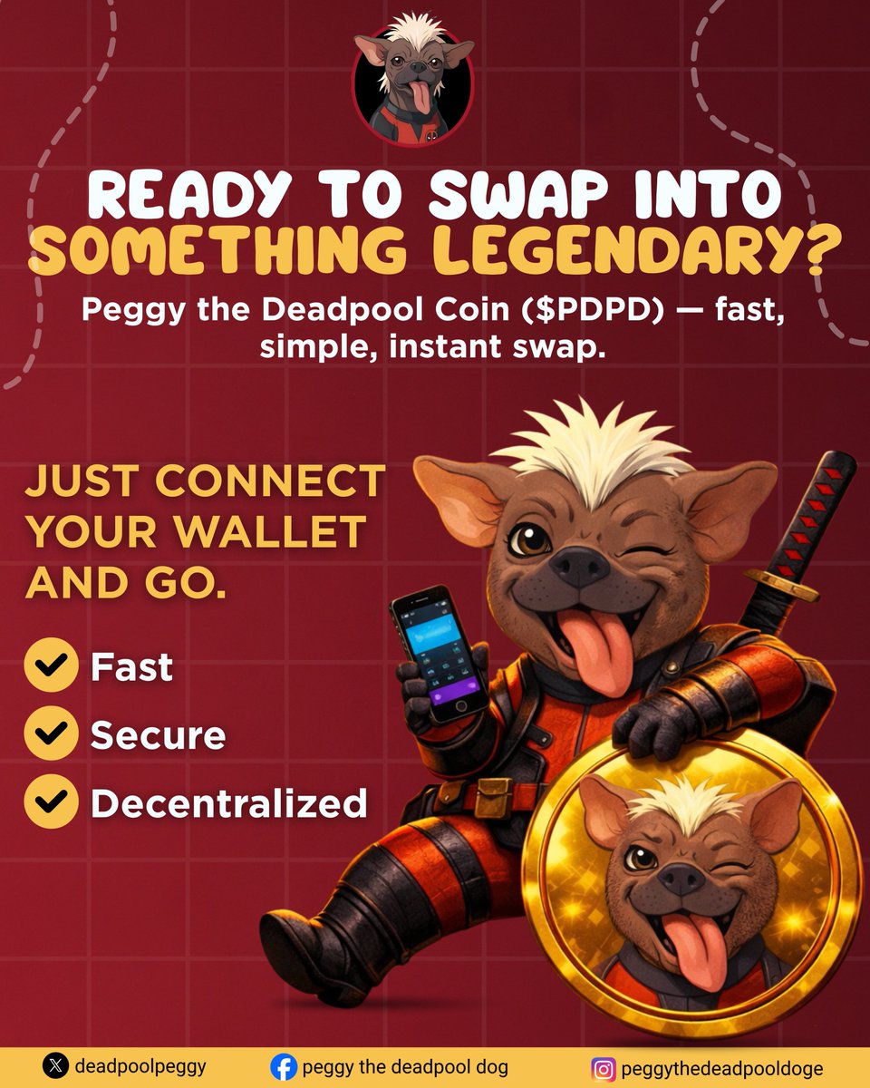 deadpool_ceo's tweet photo. Something legendary is here  Swap into $PDPD today. Fast. Secure. Decentralized.
Swap: https://t.co/ztlEq6diw5
Website: https://t.co/U4fUASUgA1
Whitepaper: https://t.co/BzOFdCGeli
#peggy #PDPD #web3 #blockchain #decentralized #memecoins #deadpoolswap #metamask https://t.co/YVvx0Z4acI