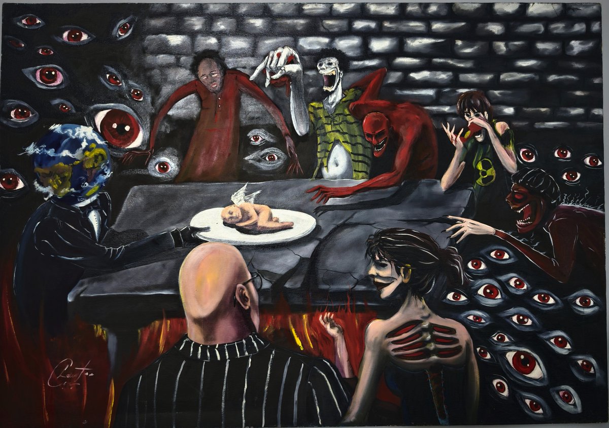 2009’dan Bir Zaman Kapsülü | The Banquet  Bu tabloyu 2009–2010 yılları arasında ürettim. O dönem belirli isimler yoktu. Büyük ifşalar yoktu. Ama tekrar eden bir şey vardı: güç, ritüel ve sessizlik. #oilpainter #painting🎨 #artiste #art #devils