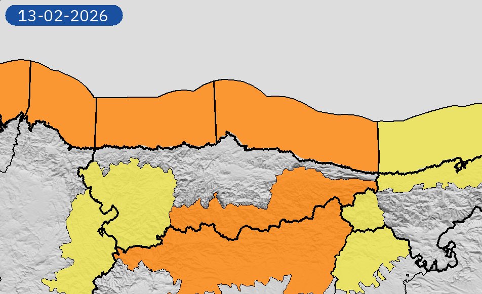 AEMET_Asturias's tweet photo. 12/02 10:48 AVISOS HOY Y MAÑANA | Principado de Asturias: costeros, nevadas y vientos. Nivel máximo de aviso: naranja.
Actualizaciones en https://t.co/DKI3lpF8WH https://t.co/UfwTpyQsVu