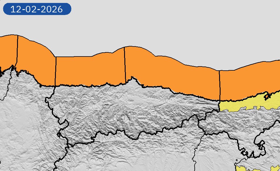 AEMET_Asturias's tweet photo. 12/02 10:48 AVISOS HOY Y MAÑANA | Principado de Asturias: costeros, nevadas y vientos. Nivel máximo de aviso: naranja.
Actualizaciones en https://t.co/DKI3lpF8WH https://t.co/UfwTpyQsVu