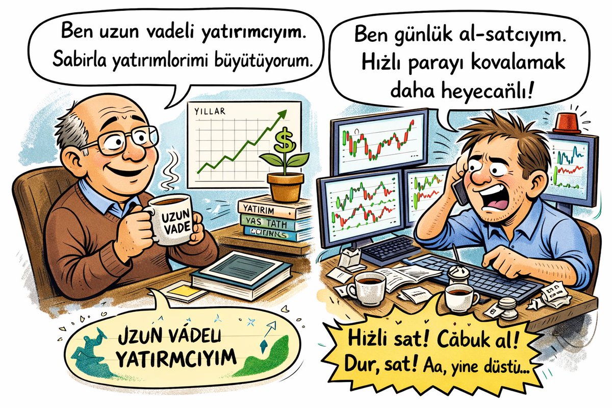 “Sabır mı? Adrenalin mi?”
Piyasada herkesin oyunu farklı.

#Yatırım #UzunVadeliYatırım
#GünlükAlSat #BorsaPsikolojisi
#FinansMizah