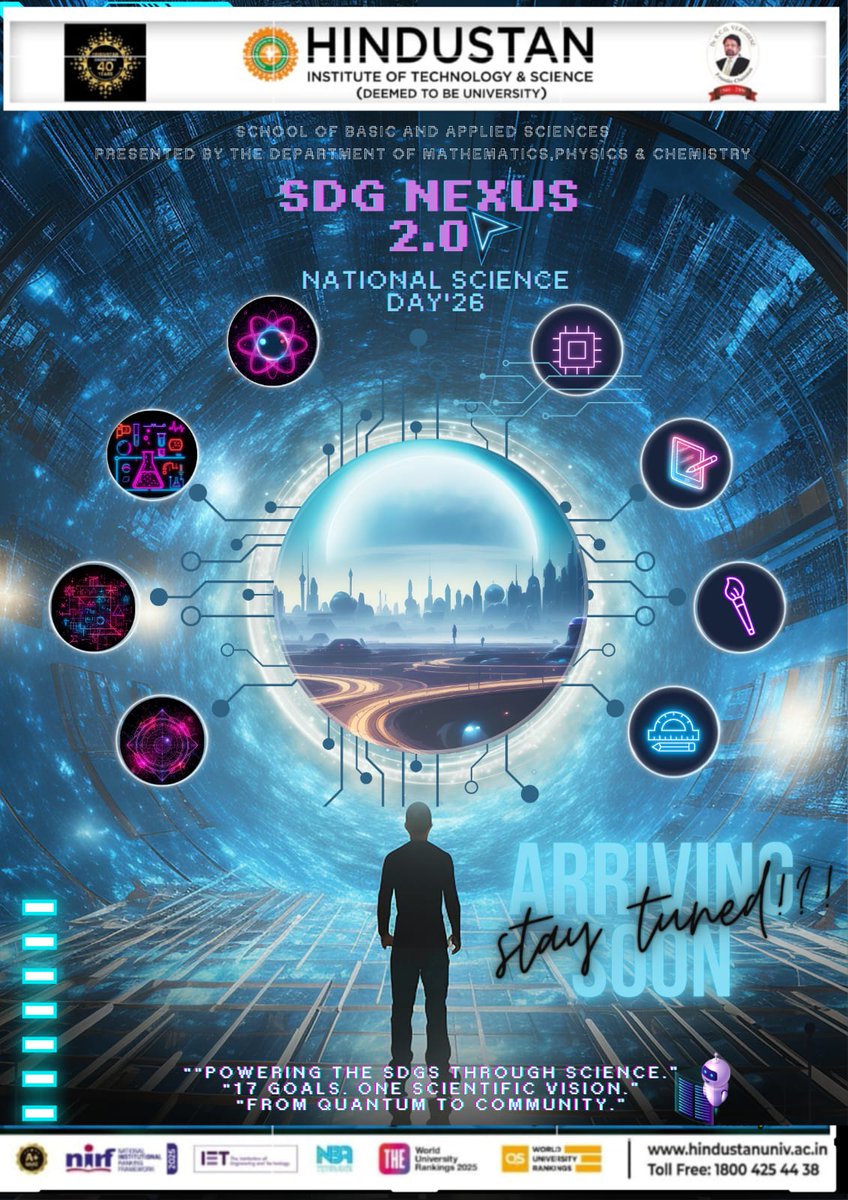 hits_maths's tweet photo. What happens when Science connects to Purpose? 
A gateway opens.
A vision emerges.
A future is engineered.
Welcome to SDG NEXUS 2.0 
Infinite Possibilities.
⚛️ AI
🧪 Innovation
 Intelligence
 Sustainability
✨ Stay tuned for the revolution.
#NationalScienceDay26  🚀🌿 https://t.co/5jwqSGpc8e
