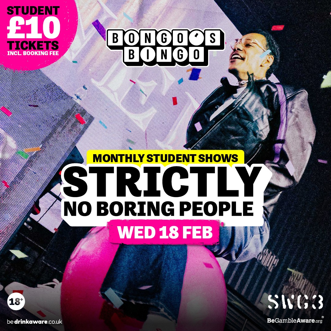 glasgowunisrc's tweet photo. Bongo’s Bingo has a student special coming at SWG3 in Glasgow! Wednesday 18th February is packed full of crazy prizes, dance-offs, rave rounds and much more at Scotland’s most talked-about night out 🪩

#ad https://t.co/IwcYzXVsIa