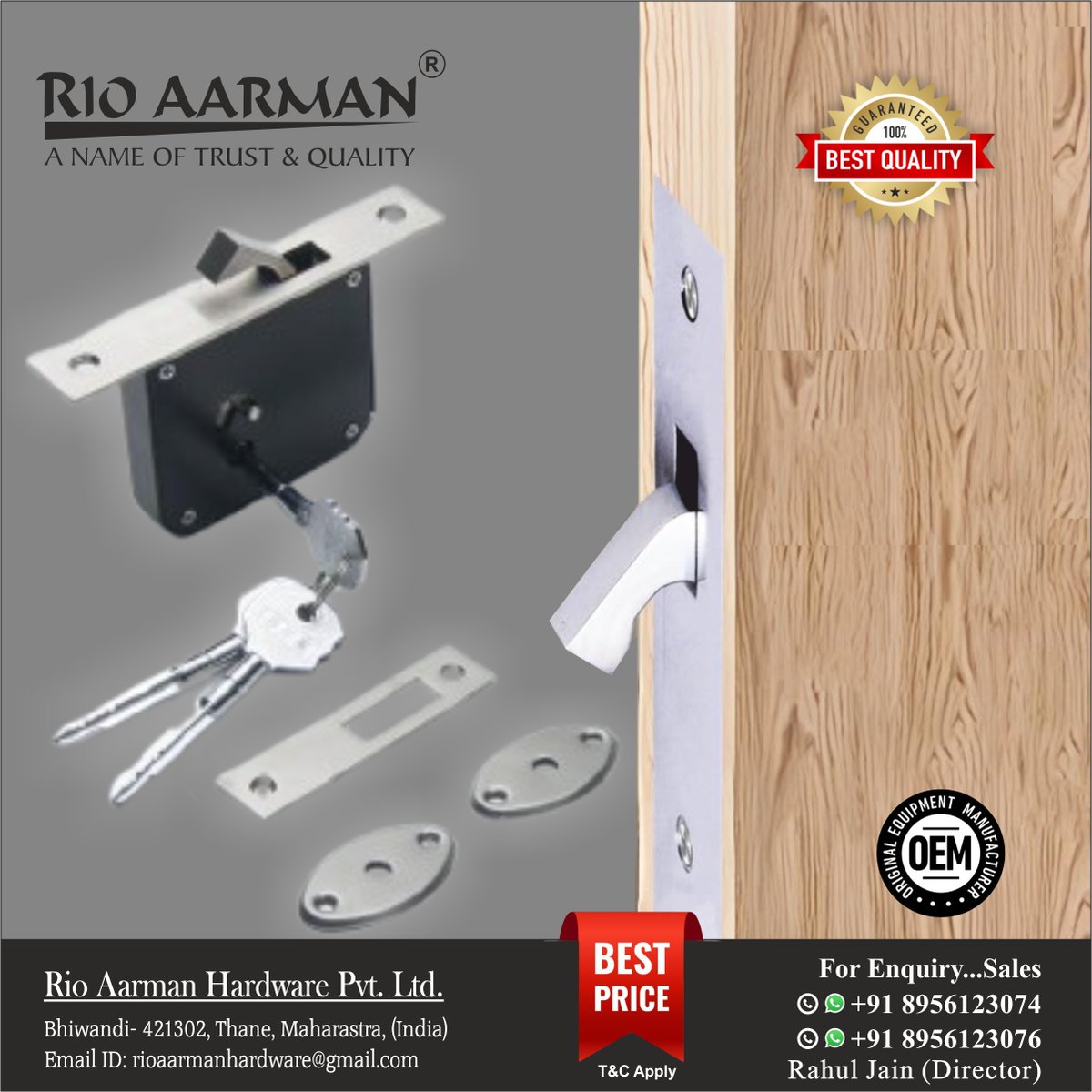 ihsndigital's tweet image. Rio Aarman Locks

For Enquiry Via WhatsApp: rebrand.ly/RioAarman

RIO AARMAN HARDWARE PVT. LTD.
Mr. Rahul Jain +91 8956616603, 9833175105

Instagram:
bit.ly/Rioaarmanhardw…
.
.
.
#RioAarman #DoorLock #MortiseLock #DoorHardware #LockSet #SecurityLock #MainDoorLock #IHSNDigital