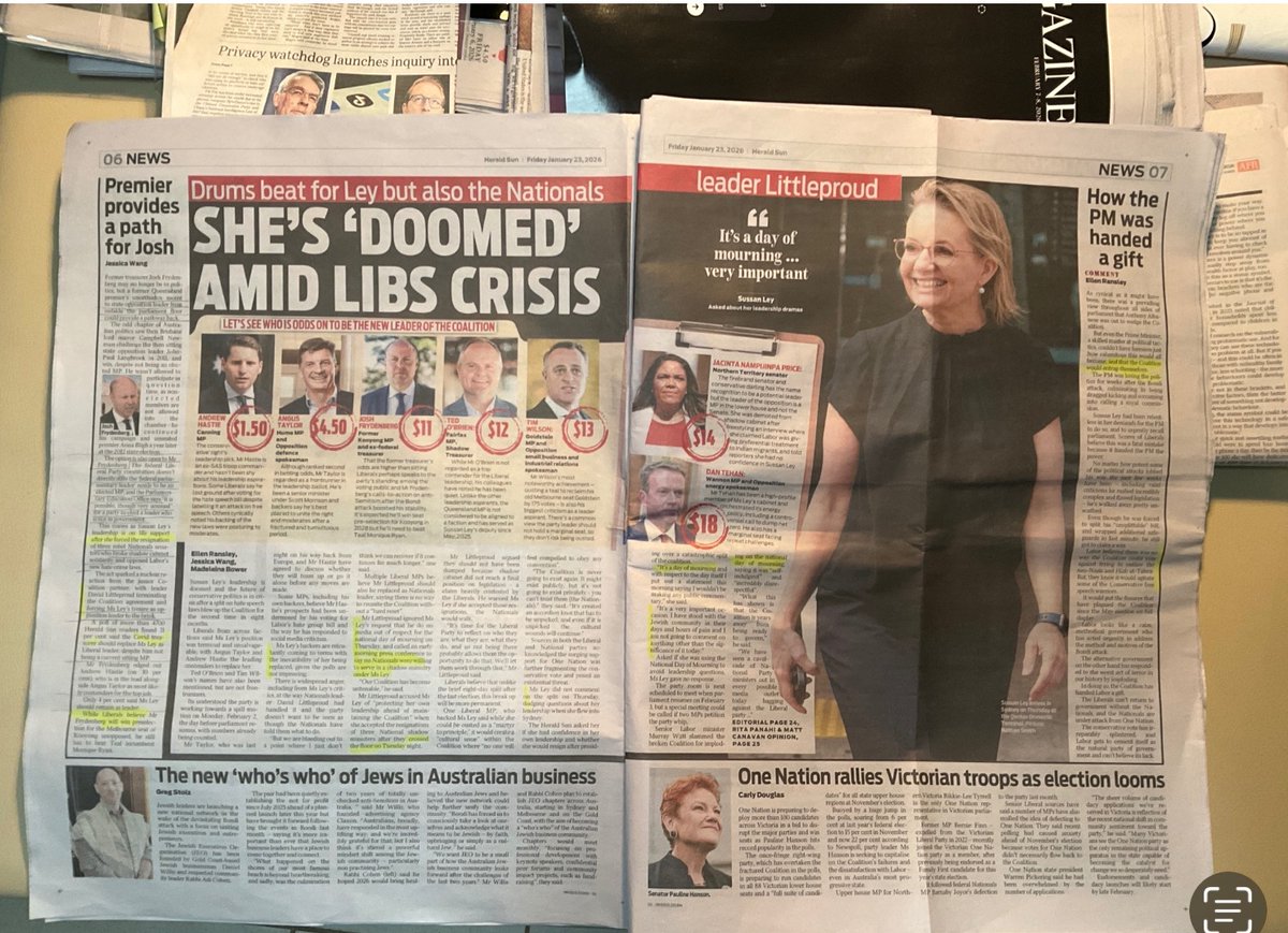 JaneDeany's tweet photo. No doubt you would know AClennell. The people behind your and other related workplaces (Herald Sun) appear to have been scheming for sometime to bring this challenge on #Auspol Ref attached, in case you missed it Friday 23 Jan 2026 HeraldSun https://t.co/Kr8x9y9YMf