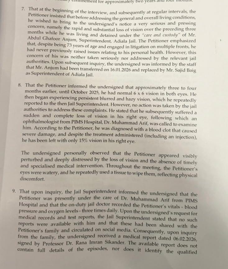 بیرسٹر سلمان کہہ رہے ہیں کہ جیل میں سہولیات نہیں، اور عمران خان کے حق میں ہمدردی کا ڈرامہ رچا رہے ہیں۔ سپریم کورٹ کی رپورٹ نے سب دعوے غلط ثابت کر دیے: علیحدہ کھانا، واش روم، ملاقات، طبی سہولت سب موجود ہیں۔ یہ سب سیاسی ڈرامہ اور theatrics ہیں، سچ تو عدالت کے ریکارڈ میں صاف اور
