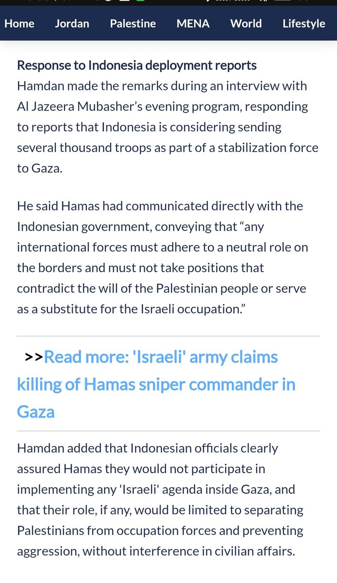 HAMAS MENOLAK PERWALIAN INTERNASIONAL ATAS GAZA!

Hamas juga sudah berkomunikasi langsung dengan pemerintah Indonesia soal pasukan yg akan dikirim ke Gaza.
Selengkapnya:
en.royanews.tv/news/67673/Ham…

Tinggal pak Subi mau gimana...

#SahabatPalestina_ID 
#GazaGenocide‌ 
#FreePalestine