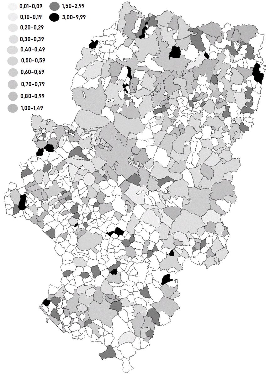 escanosenblanco's tweet image. Resultados por porcentaje de voto de EB en las elecciones aragonesas del 8f en cada municipio.