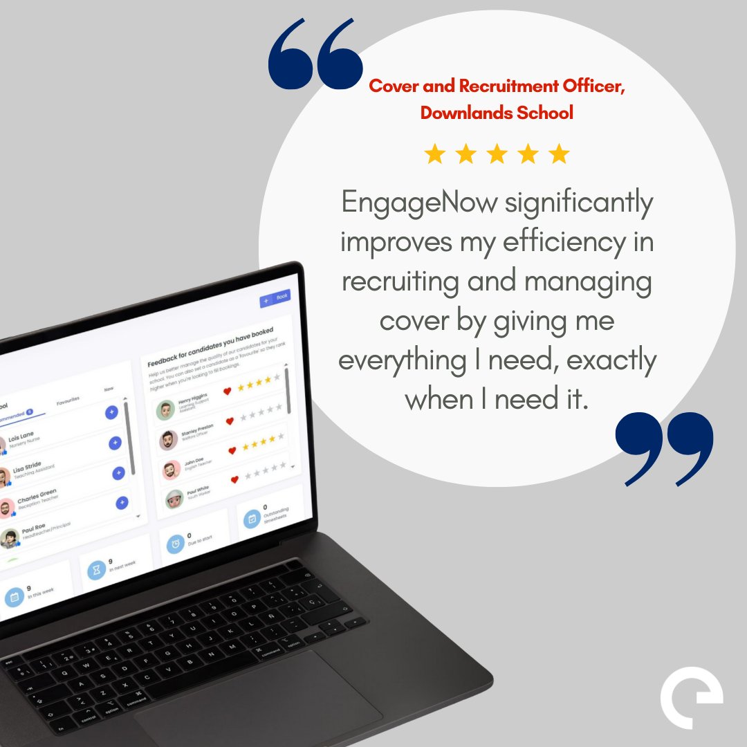 💬 “EngageNow significantly improves my efficiency in recruiting and managing cover...” Cover and Recruitment Officer, Downlands School.

⭐ Staffing, simplified with EngageNow!

👉 Book a demo with us today: hubs.ly/Q040_Lp90

#EngageEducation #EngageNow #Schools #EdTech