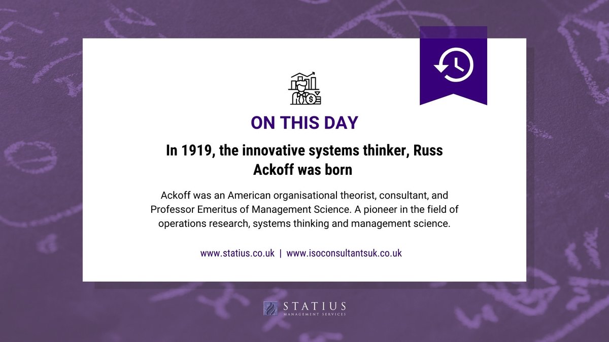 ThisIsStatius's tweet image. #OnThisDay in 1919, Russ Lincoln Ackoff, the innovative systems thinker was born. He was a pioneer in the field of operations research, systems thinking and management science.  

Check out a great video on the man here: youtube.com/watch?v=OqEeIG…

#OnThisDay #RussAckoff