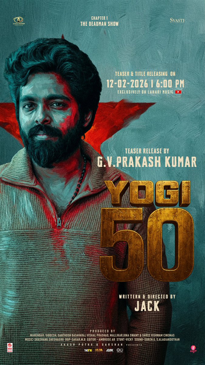 #YOGI's 50th Movie's #Tamil #Teaser and #Title launch by <a href="/gvprakash/">G.V.Prakash Kumar</a> anna <a href="/LooseMada_Yogi/">Yogesh Samy</a> <a href="/AkashPothu/">akash pothu</a> #Shreevishvamcinemas
<a href="/Jack_Directorr/">Jack_Director</a> @Ambrose_AR. #yogi_50thmovie #DirectorJack #shashanksheshagirimusical #ambrose_AR