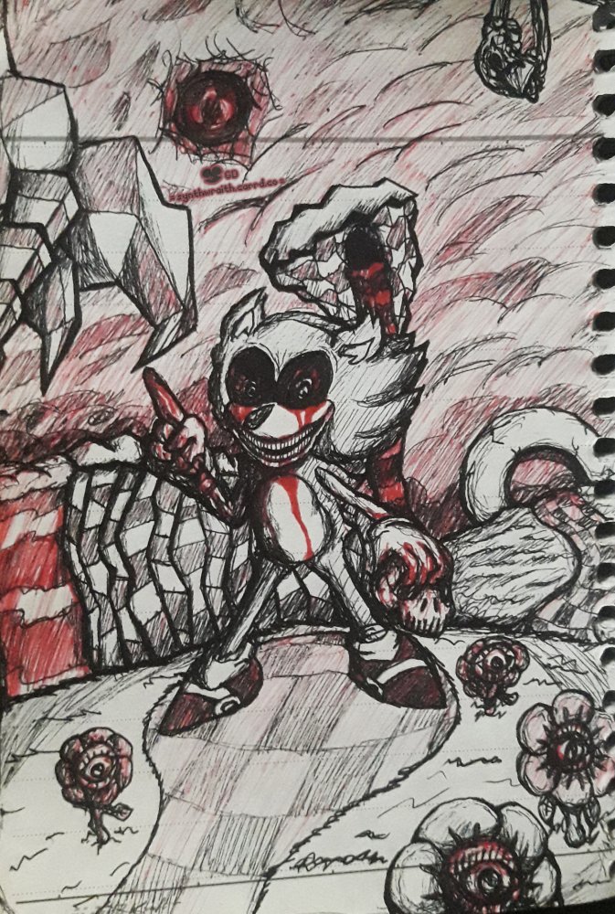 Synthwraith's tweet photo. =🔺RUN, RUN, RUN🔻 =
- Tried red ink for blood again. It looks pretty charming. 🩸
◖ #Horror #sonicexe  #fanart #traditionalart #ink ◗ https://t.co/N12XLOXZUQ