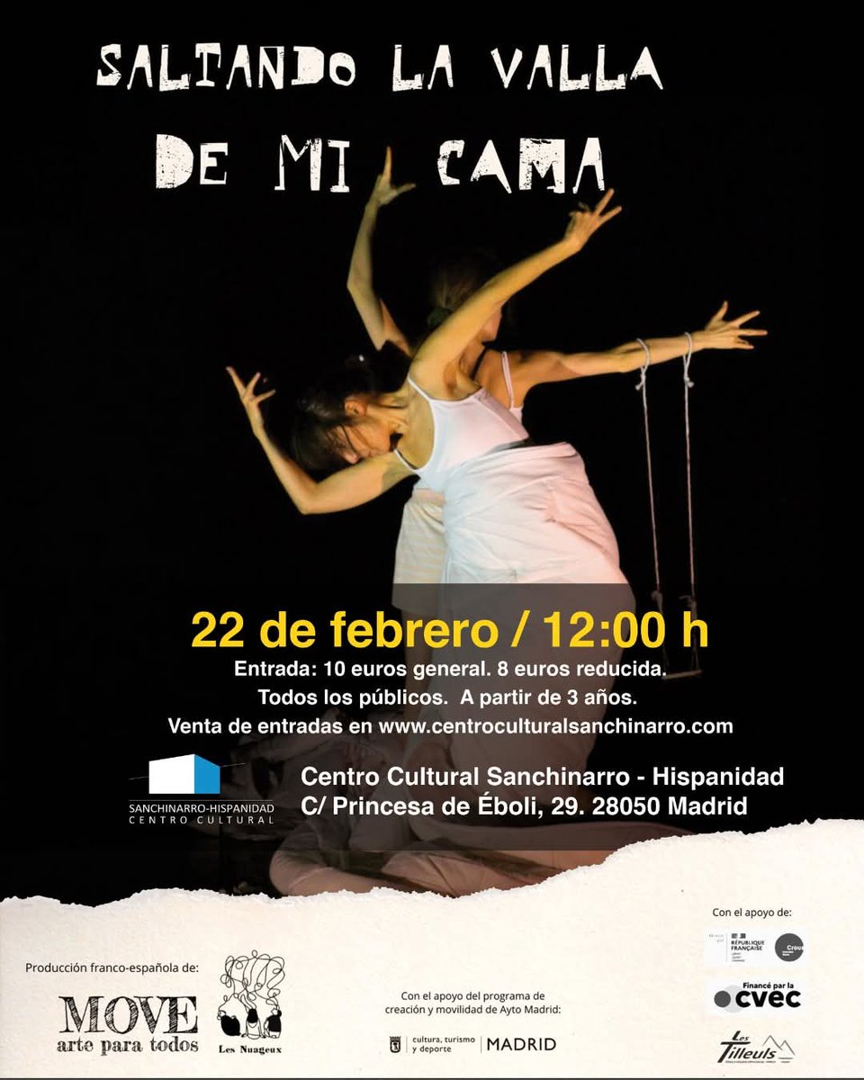 CCSanchinarro's tweet photo. El domingo 22 de febrero a las 12:00, el dormitorio se transforma en aventura, juego y magia.

Un espectáculo de danza y teatro de objetos para disfrutar en familia (a partir de 3 años).
🎟 Entradas desde 8€ en www.centroculturalsanchinarro com
👉 No te quedes sin la tuya https://t.co/W3ou3NJpCZ