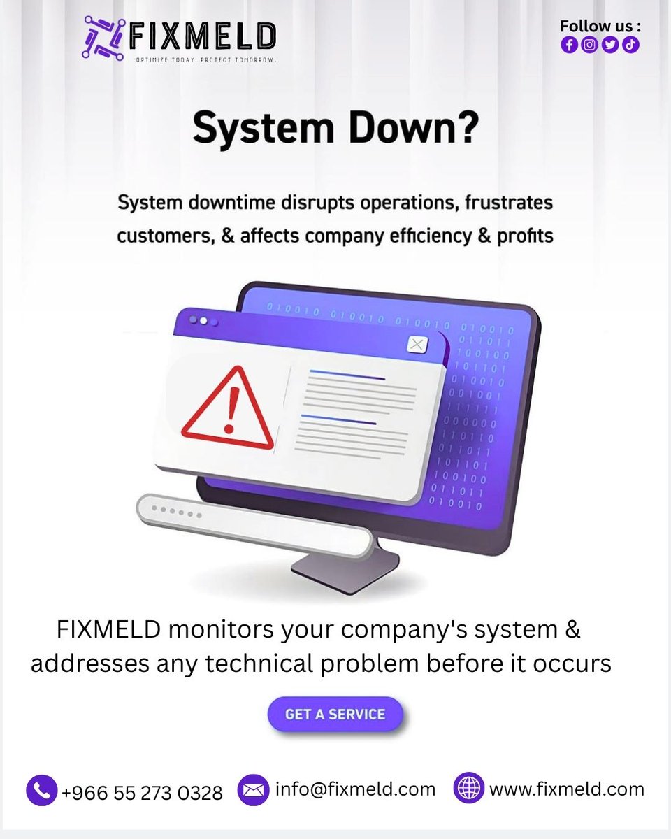 fixmeld's tweet photo. System Down? Don’t let downtime cost your business. ⚠️

FIXMELD monitors your systems &amp; prevents technical issues before they impact operations.

📞 +966 55 273 0328
📧 info@fixmeld.com
🌐 https://t.co/mFtb3bfLJm
#ITSupport #SystemMonitoring #Fixmeld #BusinessContinuity https://t.co/qgnytE51mz
