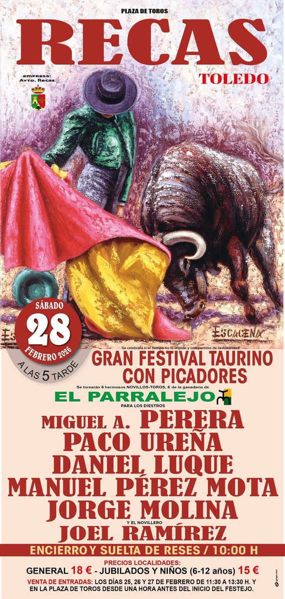 Sábado 28 de febrero Festival con Picadores en Recas (Toledo).