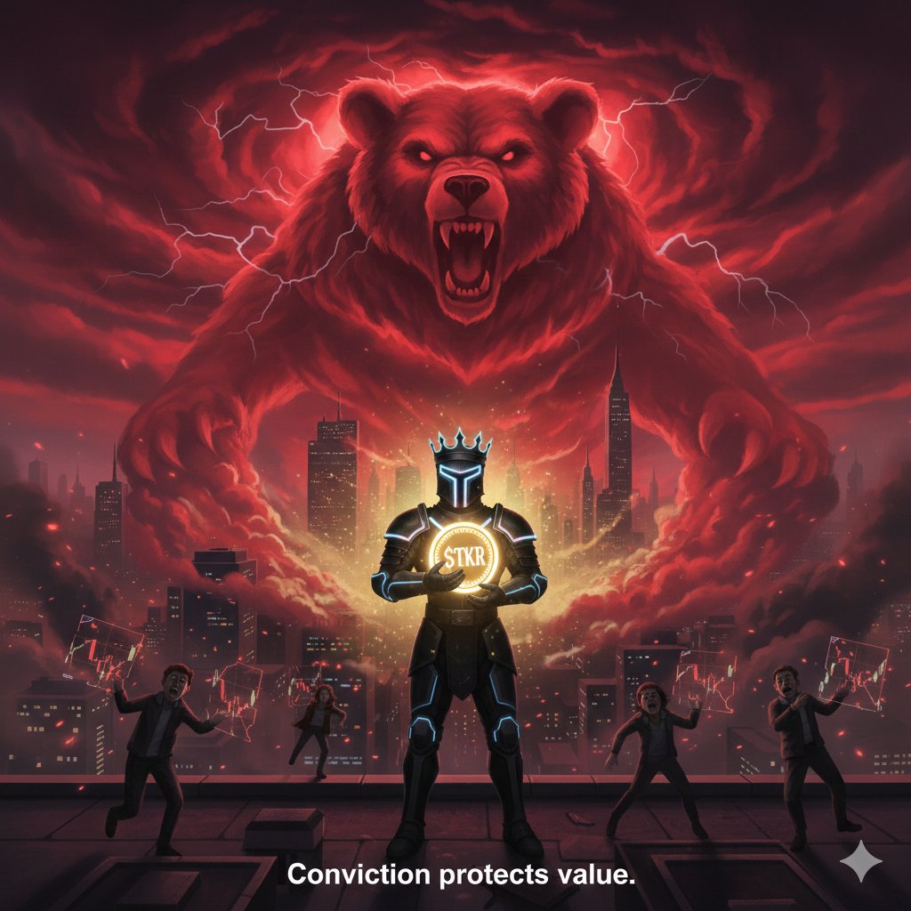 Crypto_Butter0's tweet photo. When the bears roar, the real leaders stand firm.
Chaos is just noise for those with true conviction. While others run with broken charts, we hold the line. $STKR is the shield. #MemeMilitia #BossDon https://t.co/duW5hUou6Q