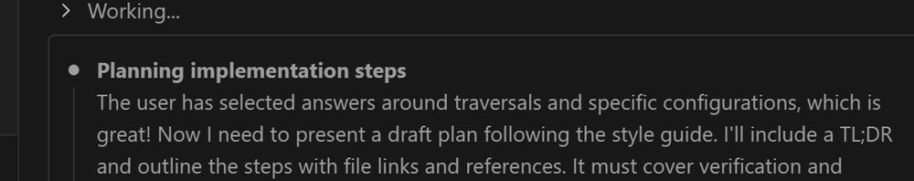I like reading copilots internal thoughts while it is working, its so ridiculously happy at everything.

"The user has selected answers.... which is great!"

#GameDev #Copilot #VsCode #IndieDev