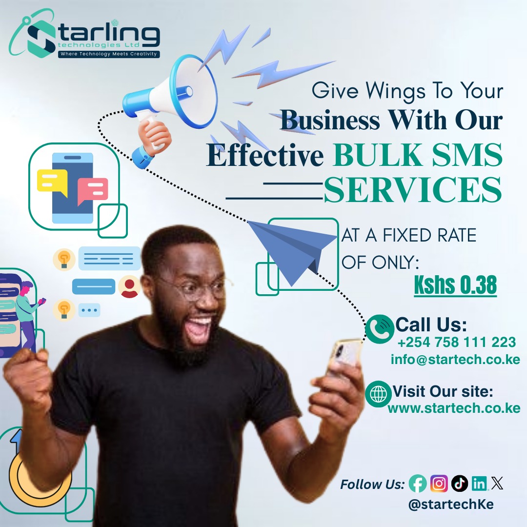startechKE's tweet image. 0.38 cents. That’s it. That’s the tweet. 💸
Give your business wings with Bulk SMS services from Starling Technologies.

Stop overpaying for outreach. Reach out today and let’s get your messages moving!
#BulkSMS #StarlingTech #KenyaBusiness #MarketingTips #TechSolutions #Nairobi