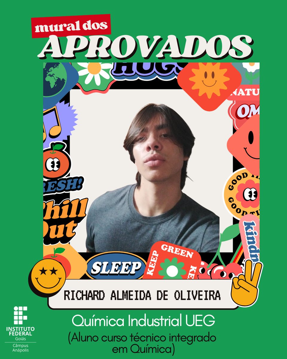 ✅Vamos em frente com o nosso Mural do Aprovados!

👏Hoje o destaque é paa o Richard, que cursou o técnico integrado em Química, aprovado em Química Industrial na UEG!

📢Sabe de mais alguém aprovado? Manda a informação pra gente pelo zap 62-3703-3380.