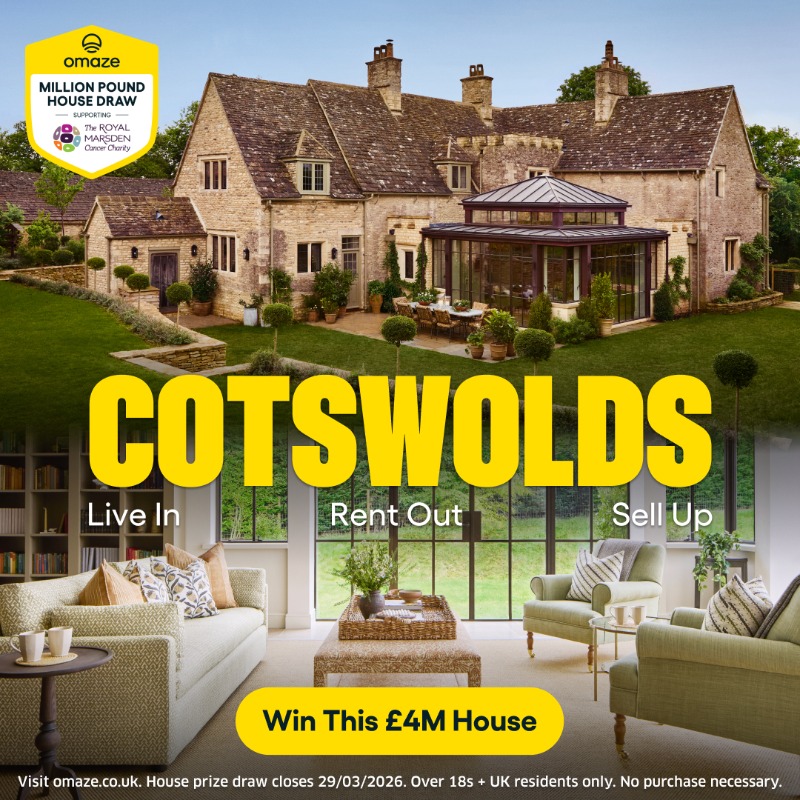 OmazeUK's tweet photo. 🏡 You could win this £4M quintessential Cotswolds House with period charm, landscaped gardens, guest cottage + £250,000 in cash, while supporting The Royal Marsden Cancer Charity. Enter now.