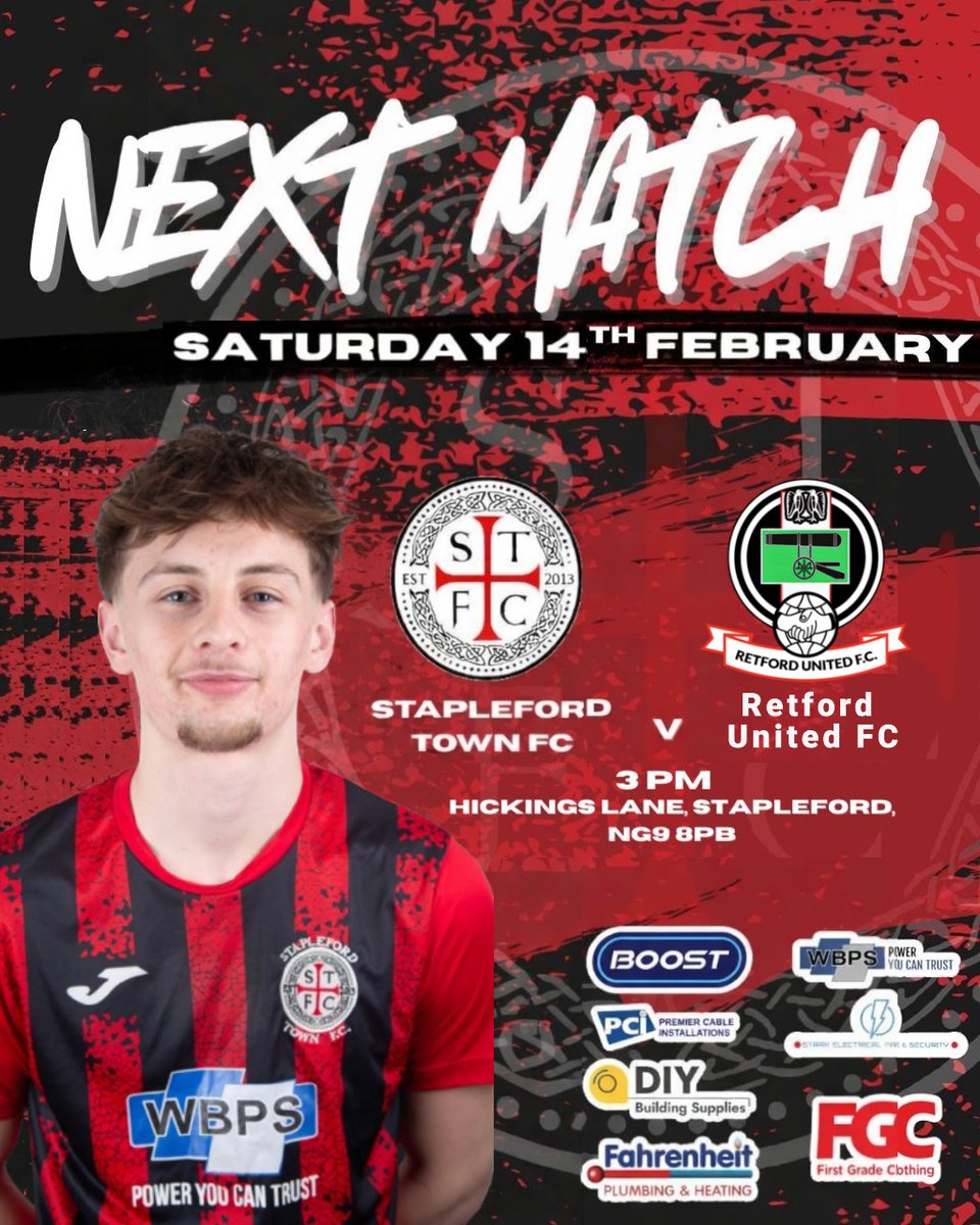 It's a Big one!!

Stapleford Town FC take on Retford United FC at Hickings Lane this Saturday. Make sure you're there! 💪 ⚽

🕢 Saturday 14th February, 3 PM KO
📍 Hickings Lane, NG9 8PB

🔴⚫#UpTheStabbo  🔴⚫