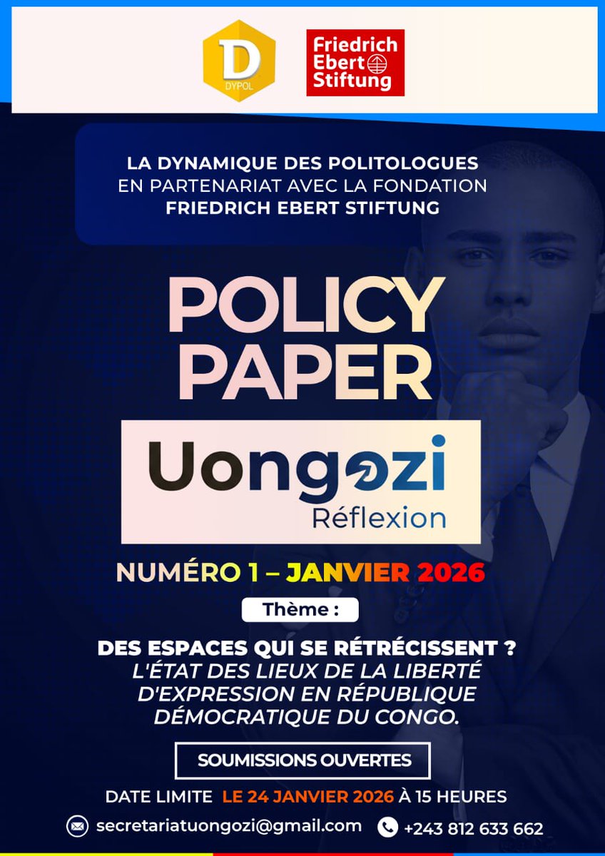 Deux textes ont finalement obtenu l'approbation du jury pour le premier numéro du policy paper. Nos vives félicitations  à <a href="/shukranial/">Alain de Georges Shukrani M</a> et <a href="/SKapay1/">Damien Kapay</a> dont les textes  seront publiés et alimenteront bientôt le podcast et  le café politique uongozi. 
<a href="/cepas_/">CEPAS</a> <a href="/Dypolrdc/">DYPOL RDC</a> <a href="/shukranial/">Alain de Georges Shukrani M</a>