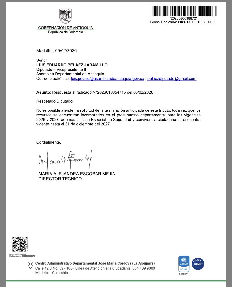 luispelaezj's tweet image. 🇨🇴 Colombia: Si algún candidato del centro democrático propone bajar los impuestos, no les creas, aquí en Antioquía el gobernador @AndresJRendonC del Centro Democratico creó un nuevo impuesto departamental y por 3 años en contra de la comunidad y los empresarios. Ojo !!