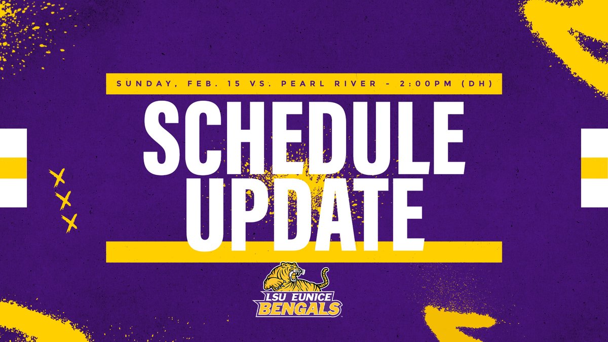 Due to the threat of potential heavy rain on Saturday, we have adjusted our weekend schedule.  LSUE will cancel Saturday and now face Pearl River on Sunday, February 15 in a 2:00PM doubleheader.

#DSRO
#GeauxBengals